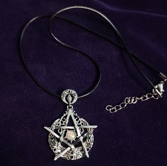 Jewelry - Silver Pentacle Pendant Necklace with Black Cord